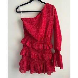 Sabo Skirt One shoulder Dress in Red Polka Dot